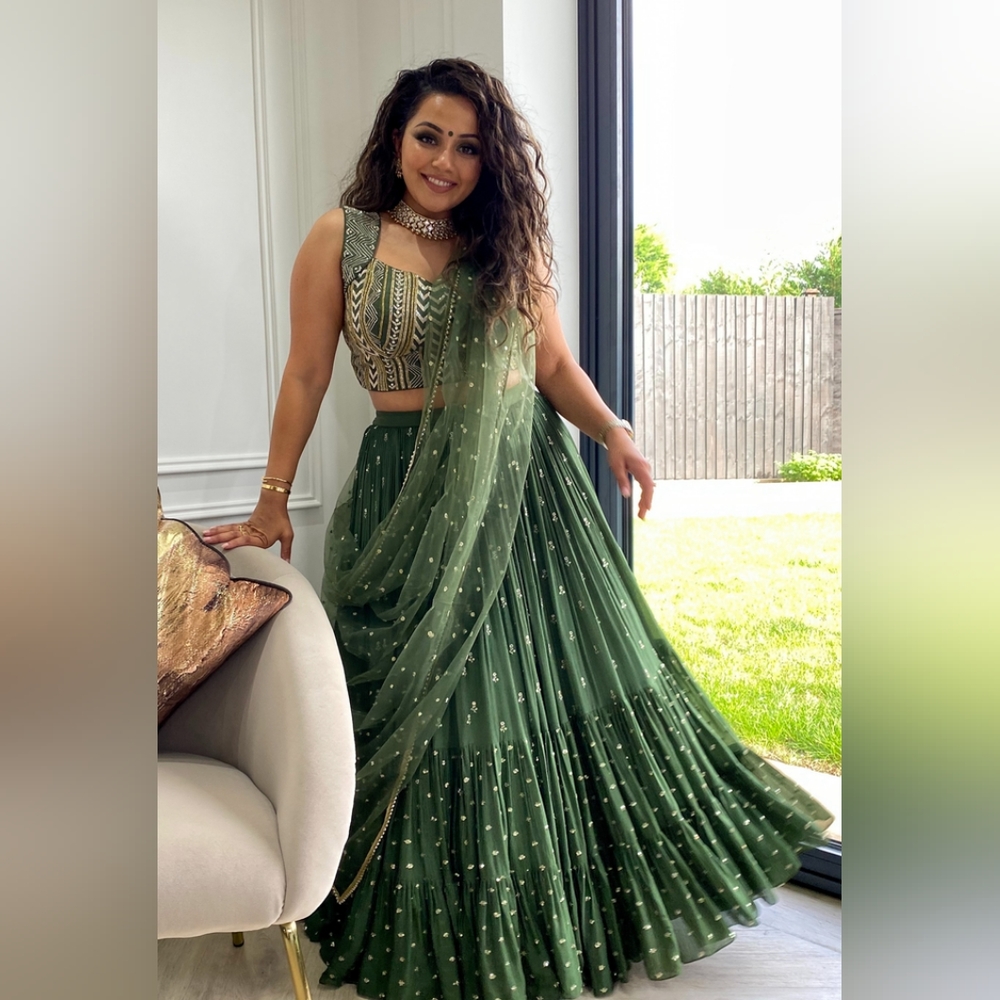Designer Green Shelby Lehenga By Chamee And Palak